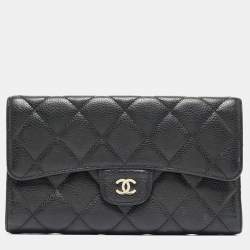 Chanel Black Quilted Caviar Leather Classic L Flap Wallet