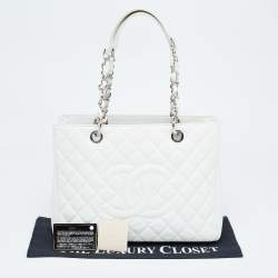 Pre Owned Chanel White Quilted Caviar Leather Grand Shopping Tote