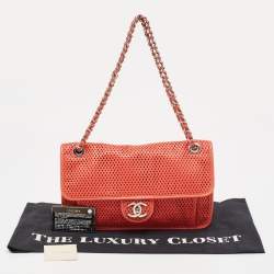 Pre Owned Chanel Red Perforated Leather Up in the Air Flap Bag