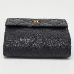 Pre Owned Chanel Black Caviar Leather CC Small Flap Wallet