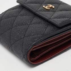 Pre Owned Chanel Black Caviar Leather CC Small Flap Wallet
