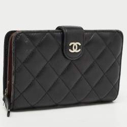 Pre Owned Chanel Black Quilted Leather CC French Wallet