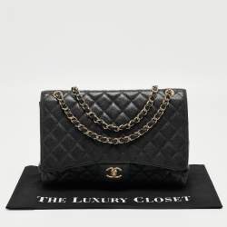 Chanel Black Quilted Caviar Leather Maxi Classic Single Flap Bag