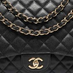 Chanel Black Quilted Caviar Leather Maxi Classic Single Flap Bag