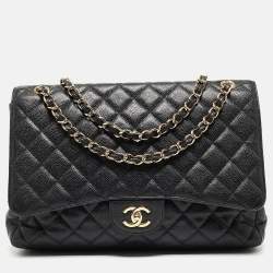 Chanel Black Quilted Caviar Leather Maxi Classic Single Flap Bag