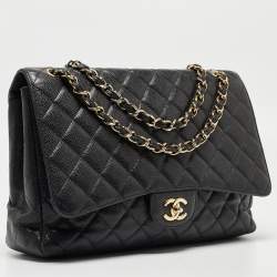 Chanel Black Quilted Caviar Leather Maxi Classic Single Flap Bag