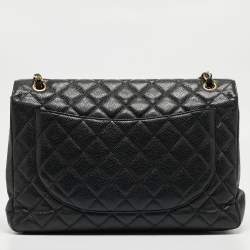 Chanel Black Quilted Caviar Leather Maxi Classic Single Flap Bag