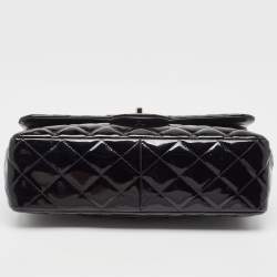 Pre Owned Chanel Black Quilted Patent Leather Jumbo Classic Double Flap Bag