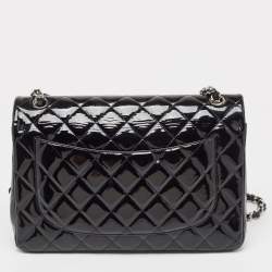 Pre Owned Chanel Black Quilted Patent Leather Jumbo Classic Double Flap Bag