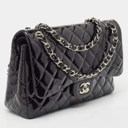 Pre Owned Chanel Black Quilted Patent Leather Jumbo Classic Double Flap Bag