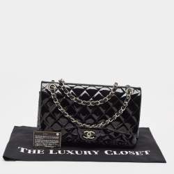 Pre Owned Chanel Black Quilted Patent Leather Jumbo Classic Double Flap Bag