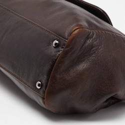Pre Owned Chanel Dark Brown Leather LAX Accordion Flap Bag