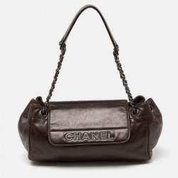 Pre Owned Chanel Dark Brown Leather LAX Accordion Flap Bag