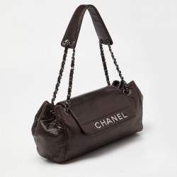 Pre Owned Chanel Dark Brown Leather LAX Accordion Flap Bag