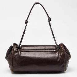 Pre Owned Chanel Dark Brown Leather LAX Accordion Flap Bag