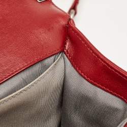 Pre Owned Chanel Red Chevron Leather Medium Boy Bag