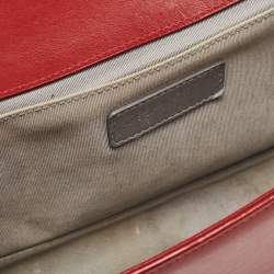 Pre Owned Chanel Red Chevron Leather Medium Boy Bag