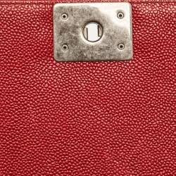 Pre Owned Chanel Red Quilted Caviar Leather New Medium Boy Bag
