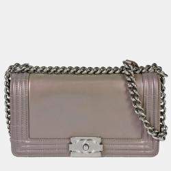 Pre Owned Chanel Grey Leather Medium Reverso Boy Bag