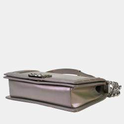 Pre Owned Chanel Grey Leather Medium Reverso Boy Bag