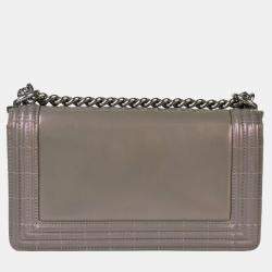 Pre Owned Chanel Grey Leather Medium Reverso Boy Bag