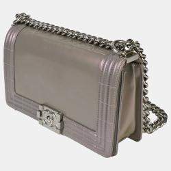 Pre Owned Chanel Grey Leather Medium Reverso Boy Bag