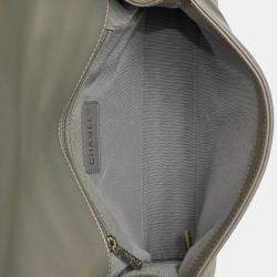 Pre Owned Chanel Grey Leather Medium Reverso Boy Bag