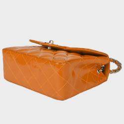 Chanel Orange Patent Leather XS Classic Single Flap Shoulder Bags