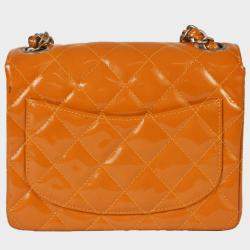Chanel Orange Patent Leather XS Classic Single Flap Shoulder Bags
