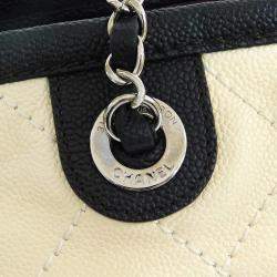 Chanel White/Black Quilted Small CC Tote