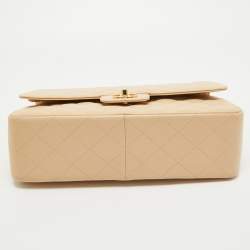 Pre Owned Chanel Light Beige Quilted Caviar Leather Jumbo Classic Double Flap Bag