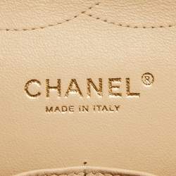 Pre Owned Chanel Light Beige Quilted Caviar Leather Jumbo Classic Double Flap Bag