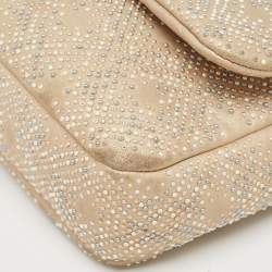 Pre Owned Chanel Beige Iridescent Leather Medium Beaded Classic Single Flap Bag