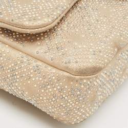 Pre Owned Chanel Beige Iridescent Leather Medium Beaded Classic Single Flap Bag