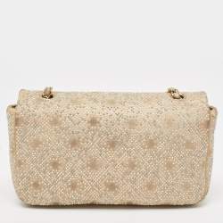 Pre Owned Chanel Beige Iridescent Leather Medium Beaded Classic Single Flap Bag