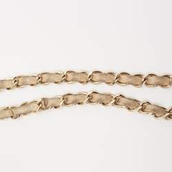 Pre Owned Chanel Beige Iridescent Leather Medium Beaded Classic Single Flap Bag