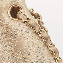 Pre Owned Chanel Beige Iridescent Leather Medium Beaded Classic Single Flap Bag