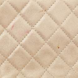 Pre Owned Chanel Beige Iridescent Leather Medium Beaded Classic Single Flap Bag