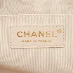 Pre Owned Chanel Beige Iridescent Leather Medium Beaded Classic Single Flap Bag