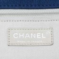 Pre Owned Chanel Blue Quilted Nubuck Leather Large Split Pocket Flap Bag
