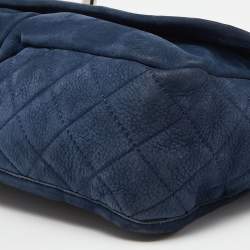 Pre Owned Chanel Blue Quilted Nubuck Leather Large Split Pocket Flap Bag