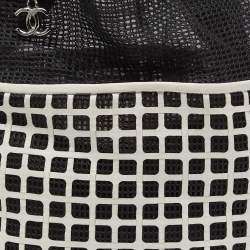 Pre Owned Chanel Black/White Mesh and Leather Bucket Bag 