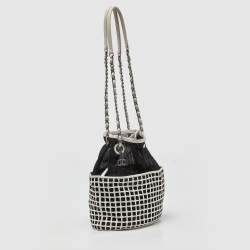 Pre Owned Chanel Black/White Mesh and Leather Bucket Bag 
