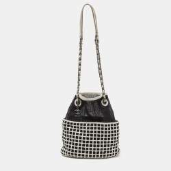Pre Owned Chanel Black/White Mesh and Leather Bucket Bag 