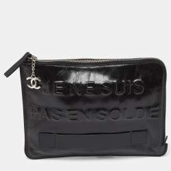 Pre Owned Chanel Black Glossy Leather Je Ne Suis Pas En Solde Pouch