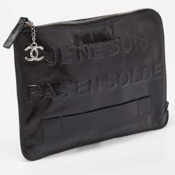 Pre Owned Chanel Black Glossy Leather Je Ne Suis Pas En Solde Pouch