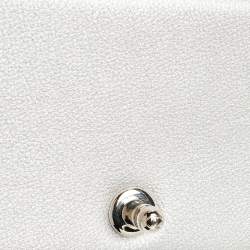 Pre Owned Chanel Silver Quilted Leather Small Camellia Applique Boy Flap Bag