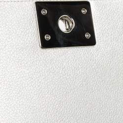 Pre Owned Chanel Silver Quilted Leather Small Camellia Applique Boy Flap Bag
