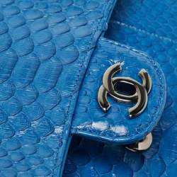 Pre Owned Chanel Blue Python Medium Classic Double Flap Bag