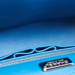 Pre Owned Chanel Blue Python Medium Classic Double Flap Bag